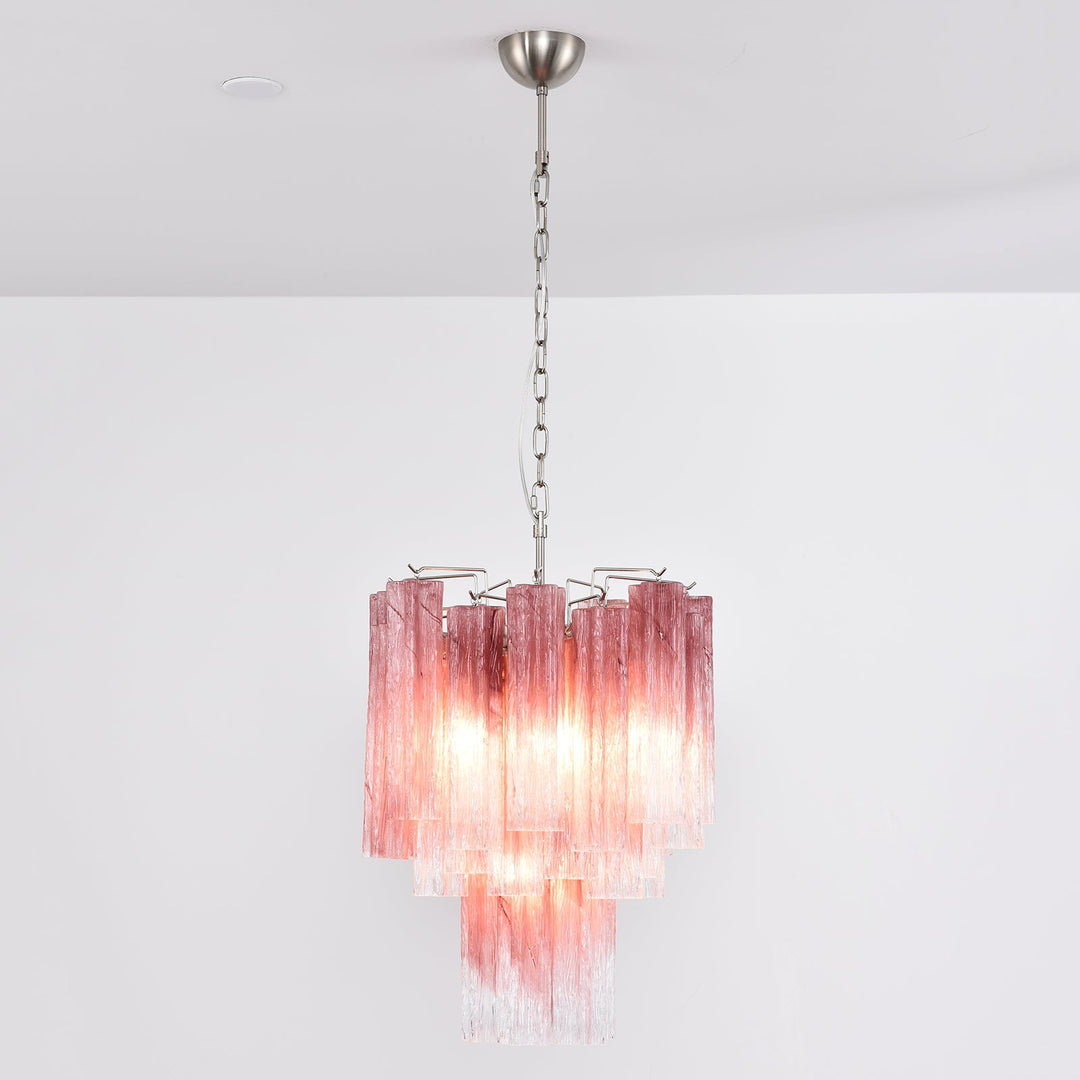 Top view of Murano Glass Tube Chandelier with turquoise glass elements showing star-shaped edges