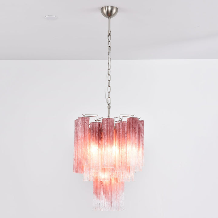 Top view of Murano Glass Tube Chandelier with turquoise glass elements showing star-shaped edges