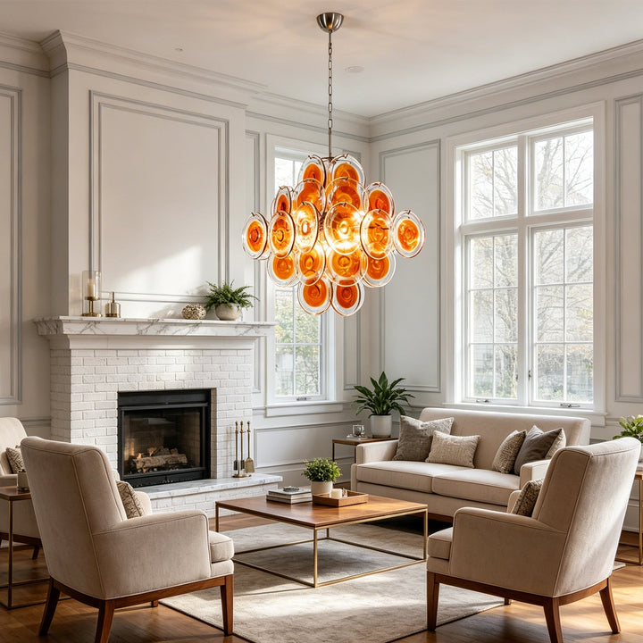 Murano Orange Disk Glass Chandelier