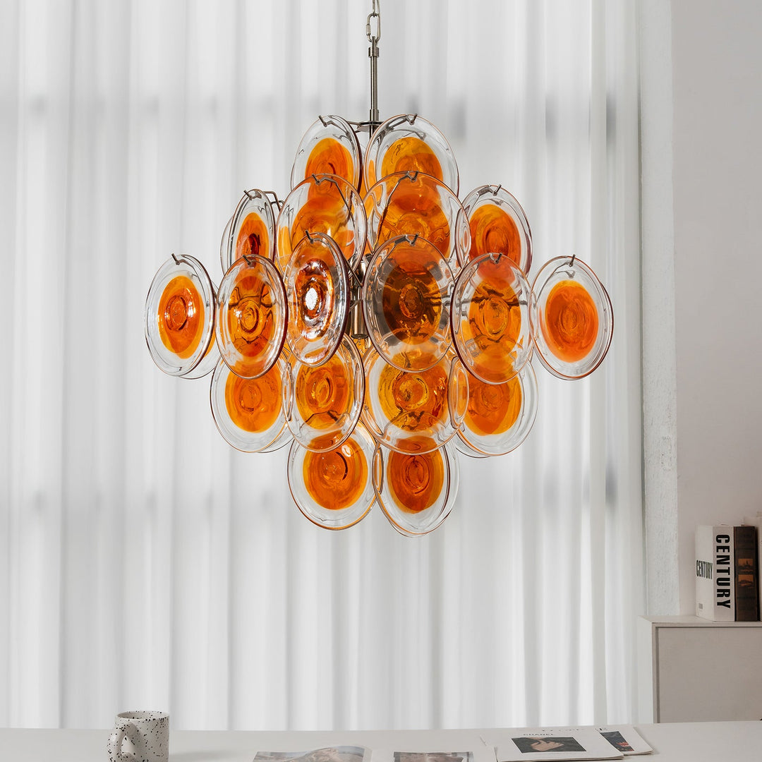 Murano Orange Disk Glass Chandelier