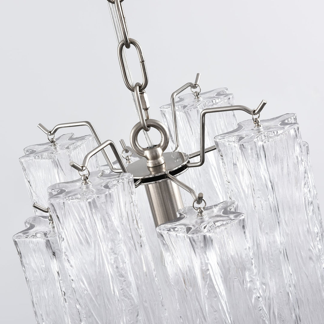 Murano Tubes Glass Chandelier viewed from below under curved ceiling design
