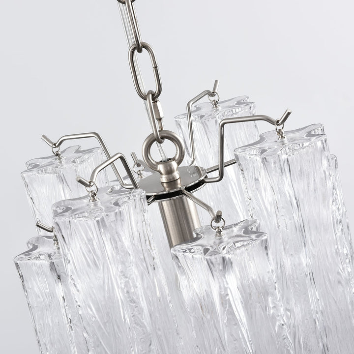 Murano Tubes Glass Chandelier viewed from below under curved ceiling design