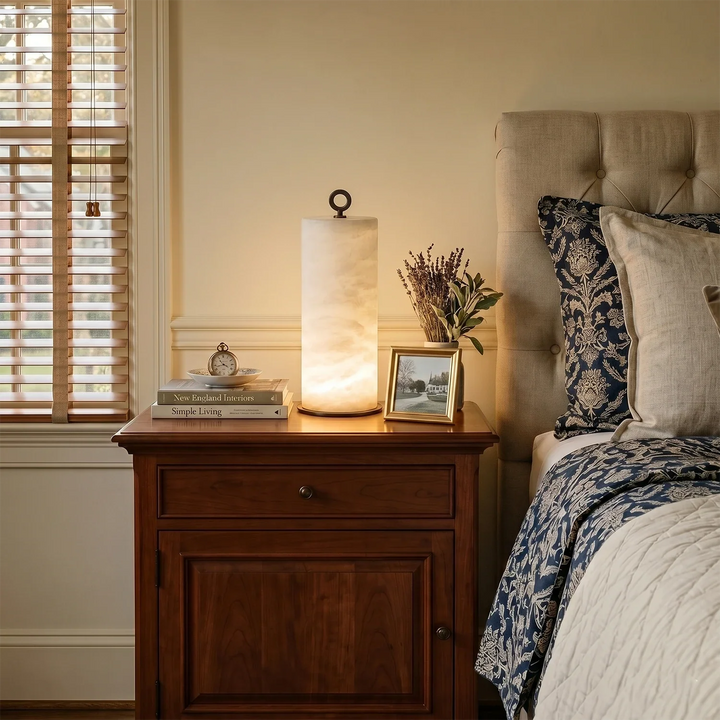 Natural Alabaster Cylinder Table Lamp - view 5 | Woorglamp