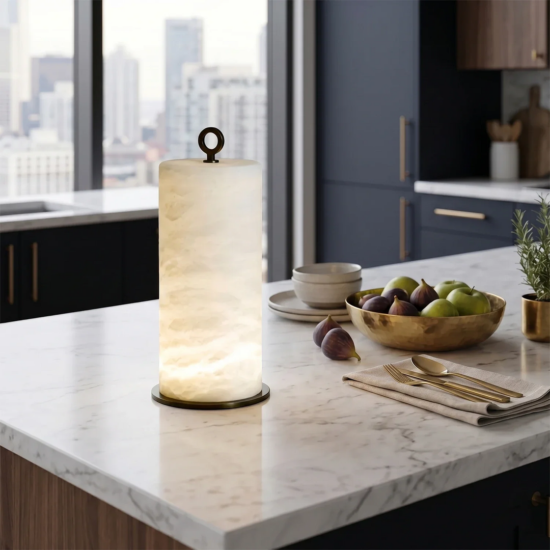 Natural Alabaster Cylinder Table Lamp - view 4 | Woorglamp