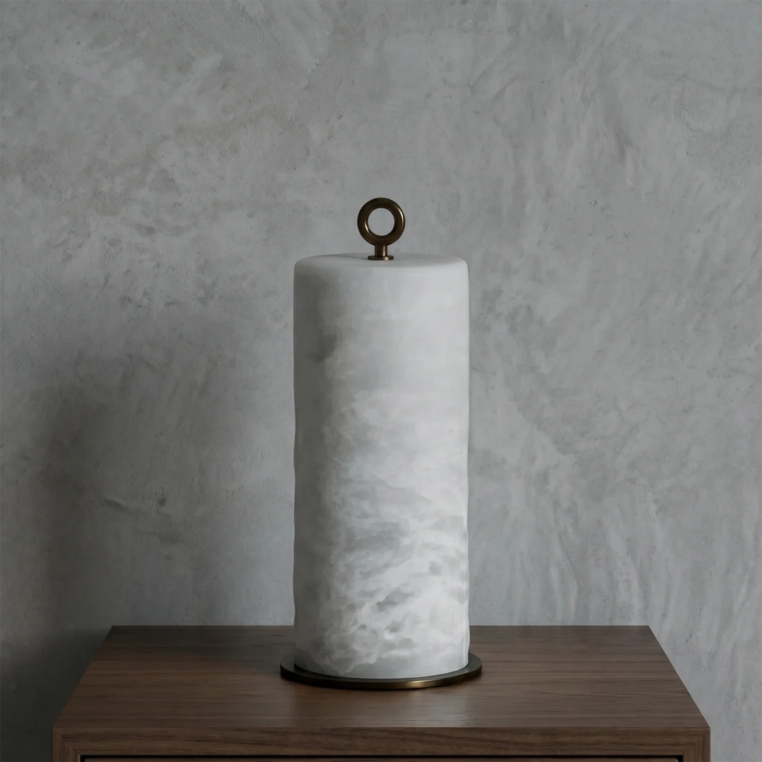 Natural Alabaster Cylinder Table Lamp - view 3 | Woorglamp
