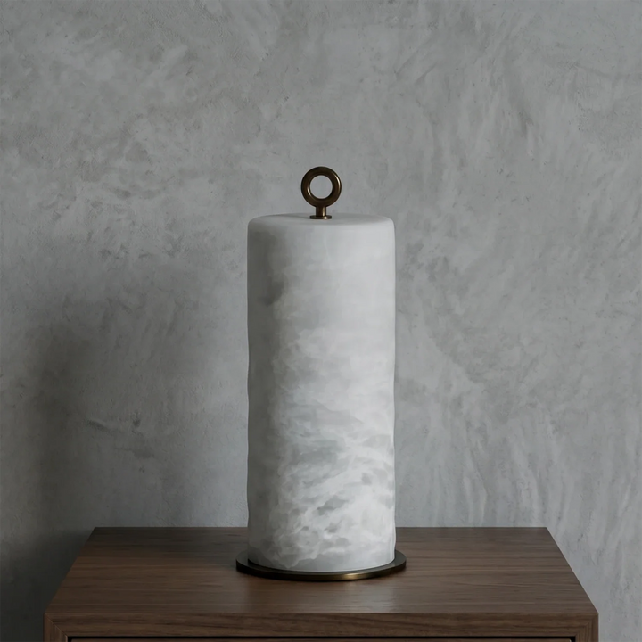 Natural Alabaster Cylinder Table Lamp - view 3 | Woorglamp