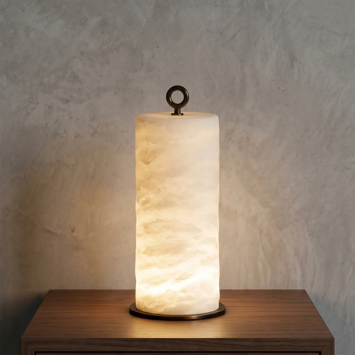 Natural Alabaster Cylinder Table Lamp - view 11 | Woorglamp