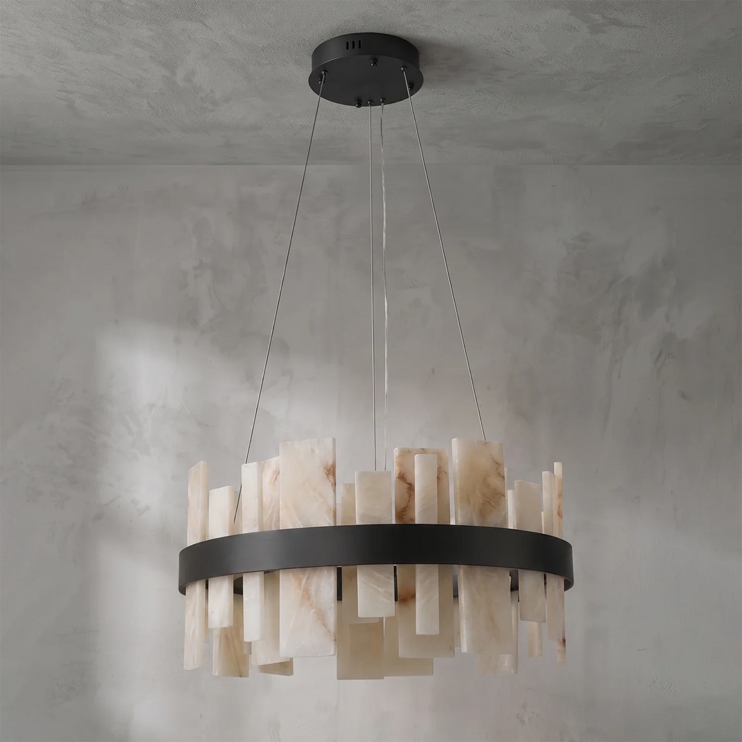 Natural Alabaster Tile Round Chandelier