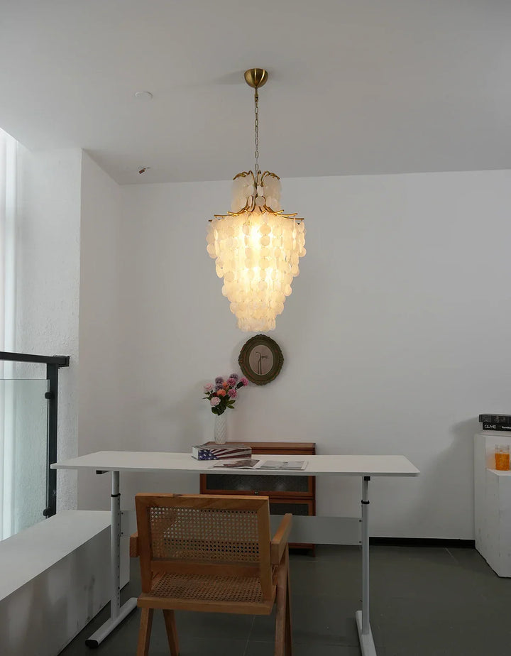 Natural Capiz Shell Tiered Chandelier