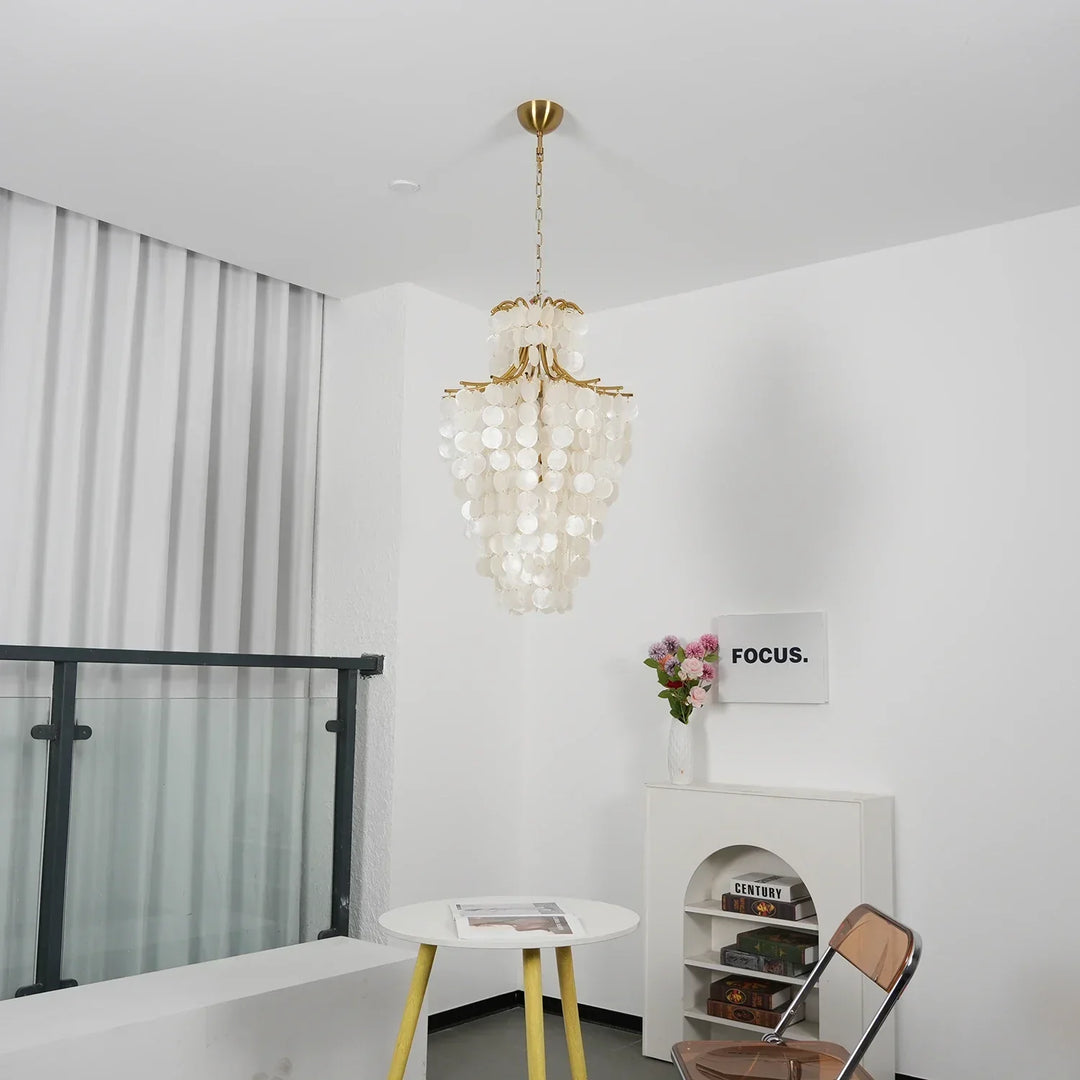 Natural Capiz Shell Tiered Chandelier