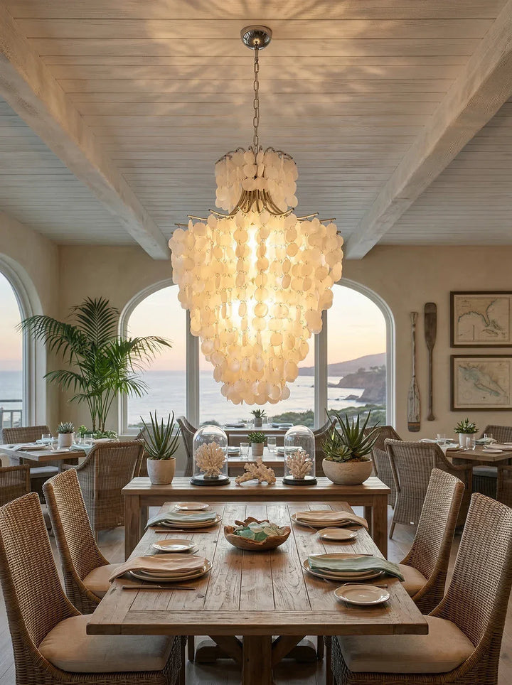Natural Capiz Shell Tiered Chandelier