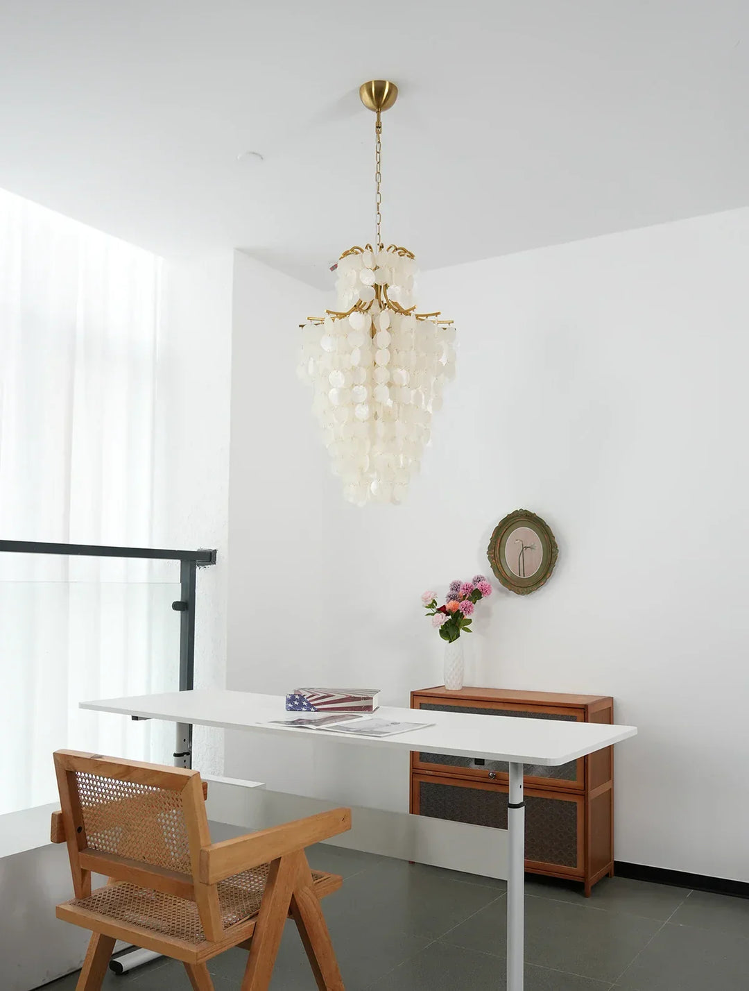Natural Capiz Shell Tiered Chandelier