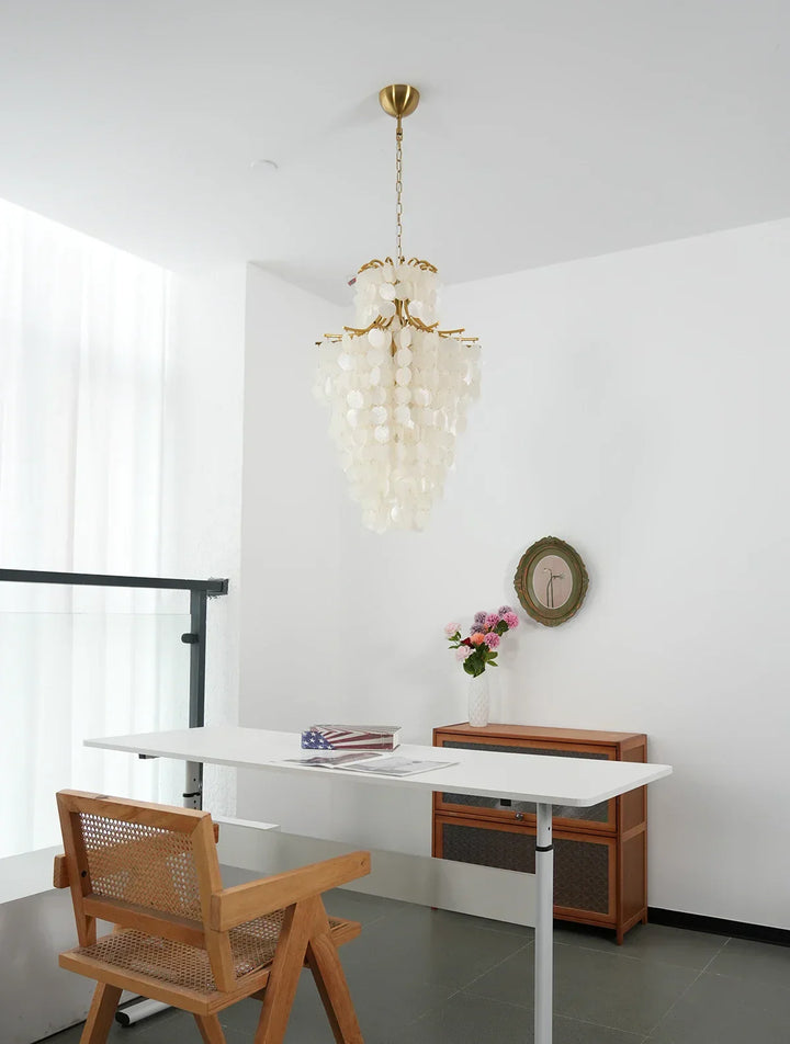 Natural Capiz Shell Tiered Chandelier