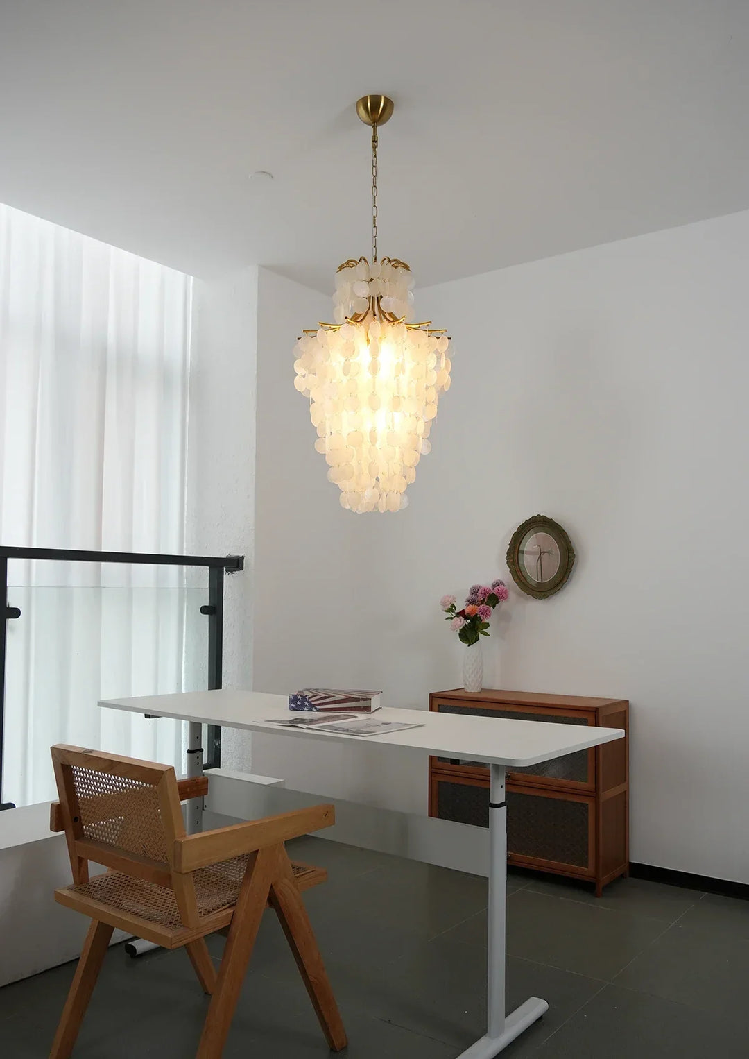 Natural Capiz Shell Tiered Chandelier