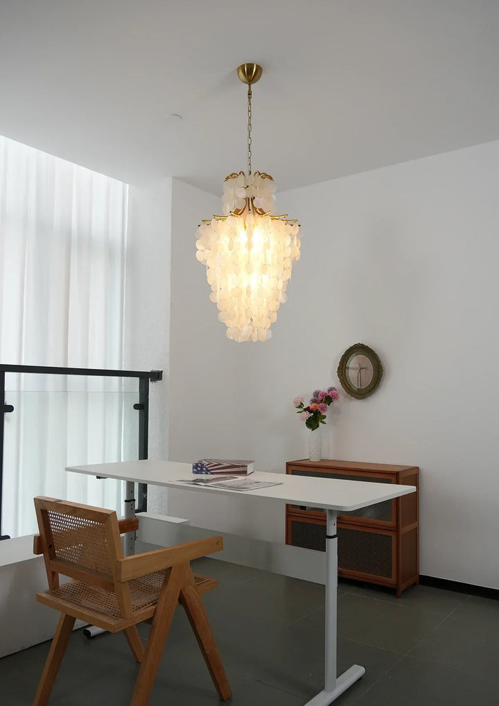 Natural Capiz Shell Tiered Chandelier