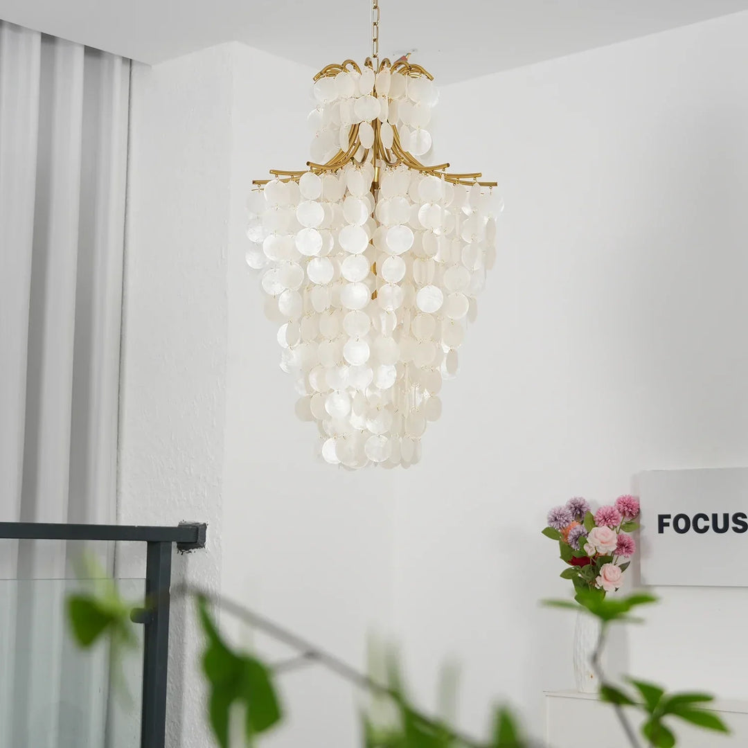 Natural Capiz Shell Tiered Chandelier