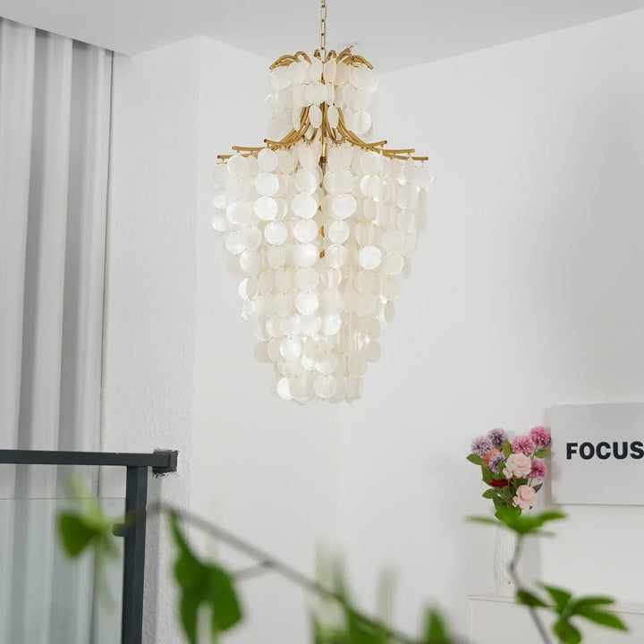 Natural Capiz Shell Tiered Chandelier