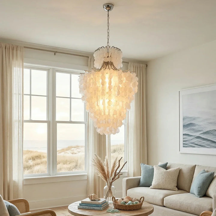 Natural Capiz Shell Tiered Chandelier
