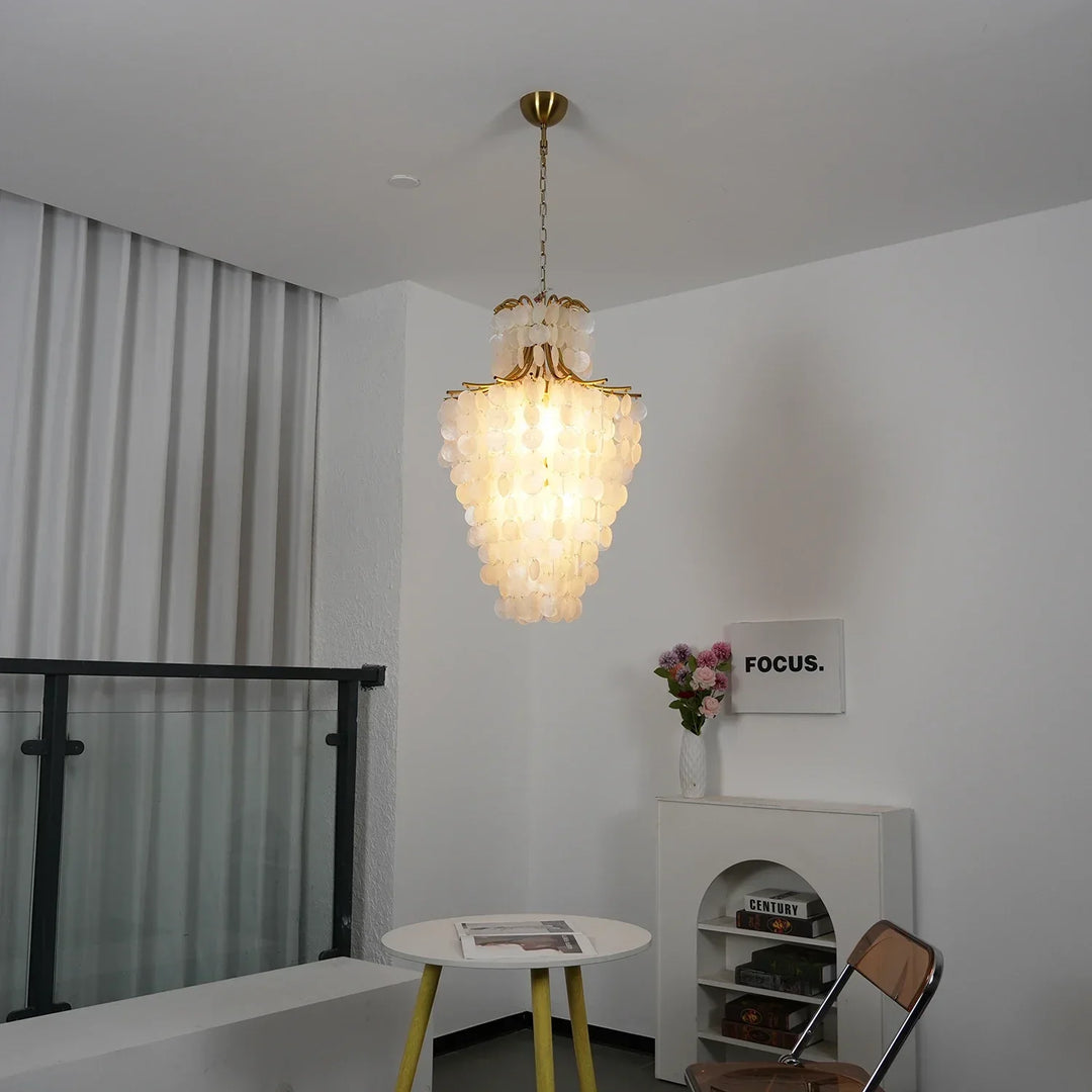 Natural Capiz Shell Tiered Chandelier