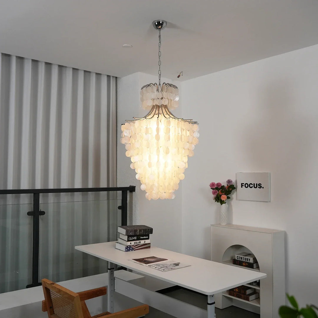 Natural Capiz Shell Tiered Chandelier
