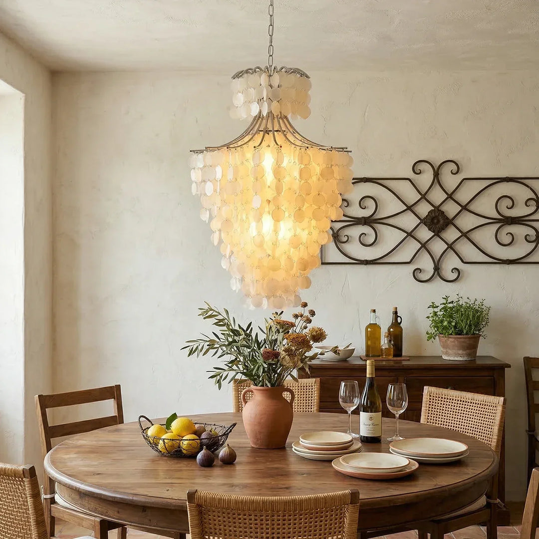 Natural Capiz Shell Tiered Chandelier