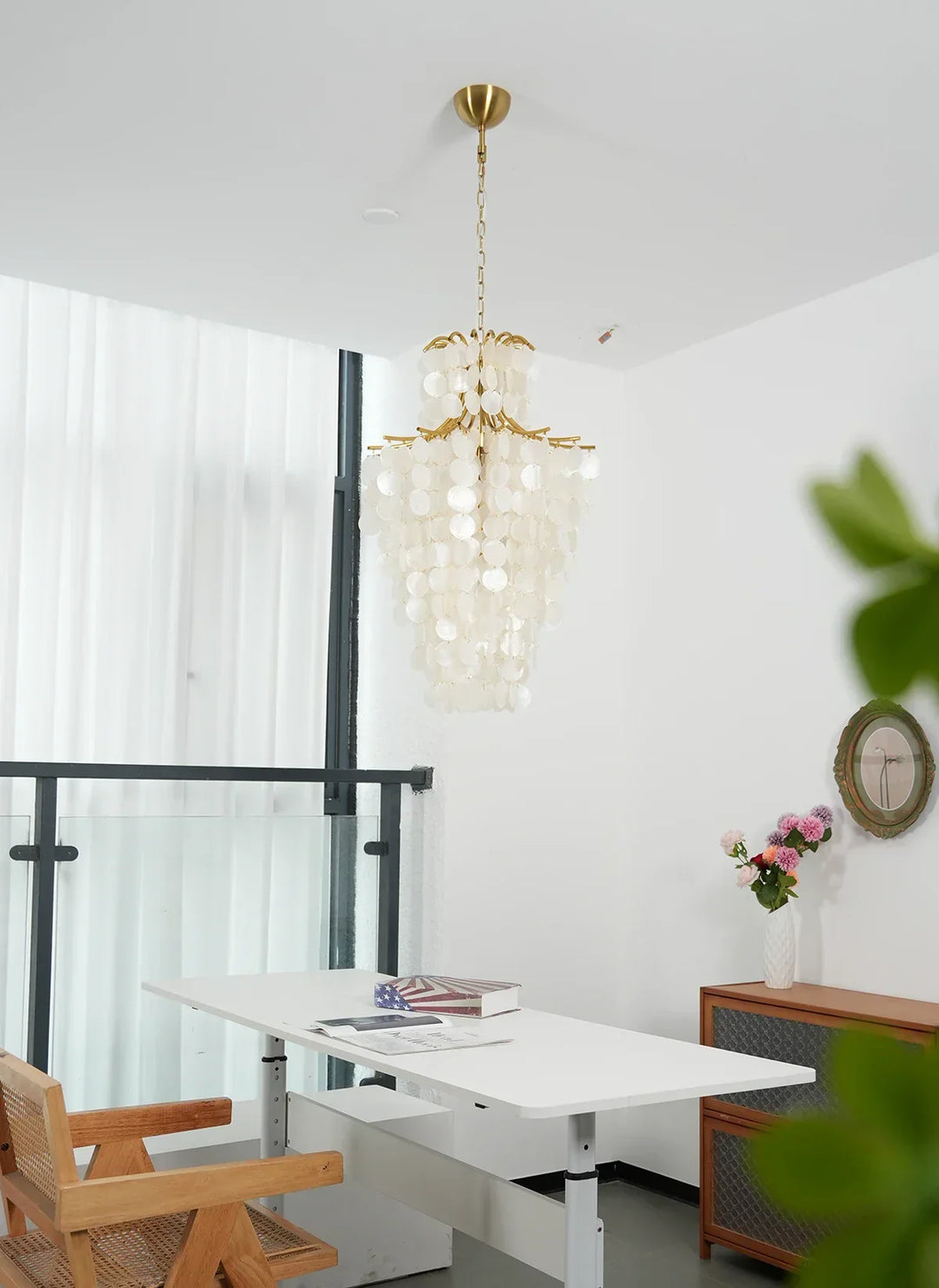 Natural Capiz Shell Tiered Chandelier
