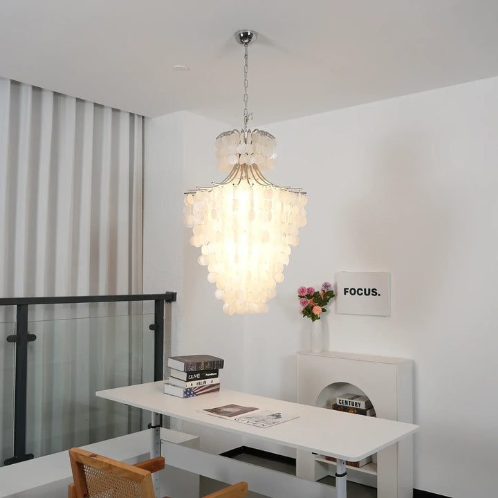 Natural Capiz Shell Tiered Chandelier
