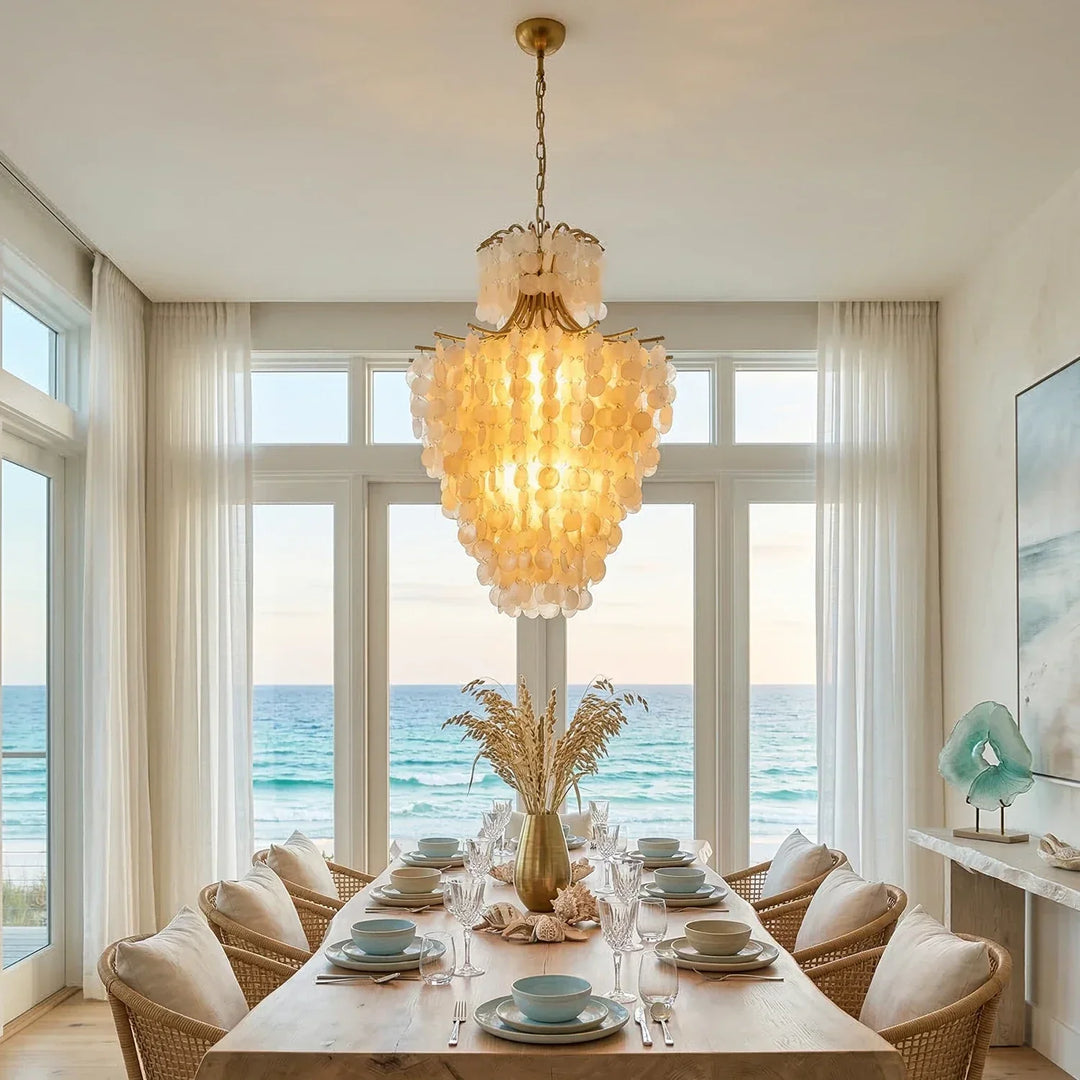 Natural Capiz Shell Tiered Chandelier