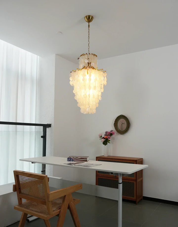 Natural Capiz Shell Tiered Chandelier