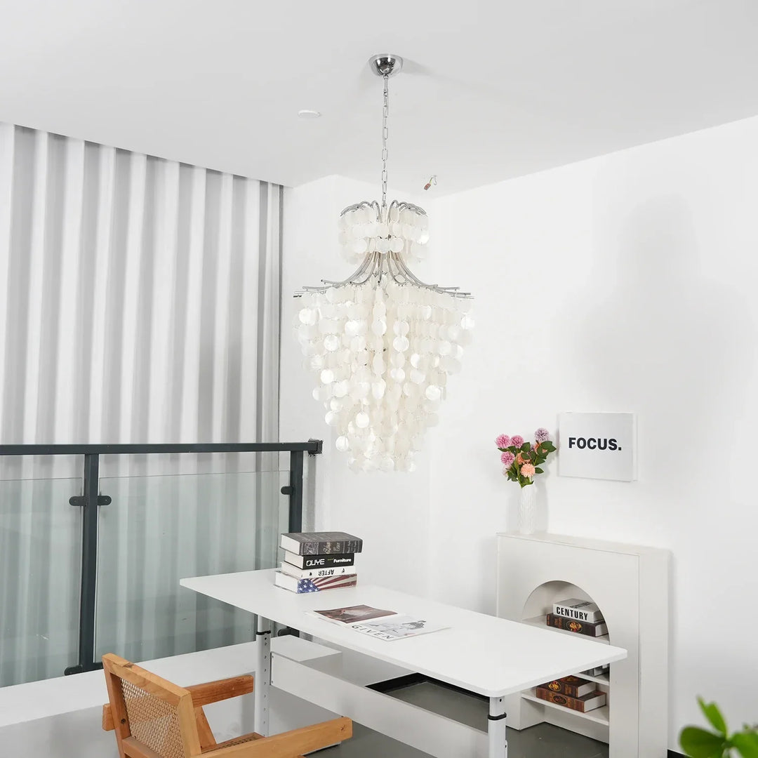 Natural Capiz Shell Tiered Chandelier