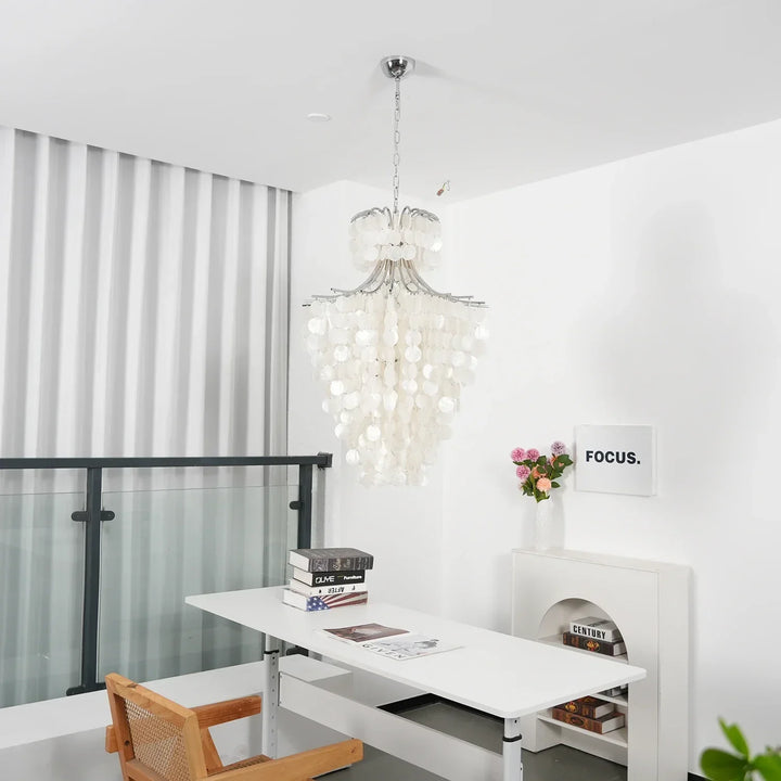Natural Capiz Shell Tiered Chandelier