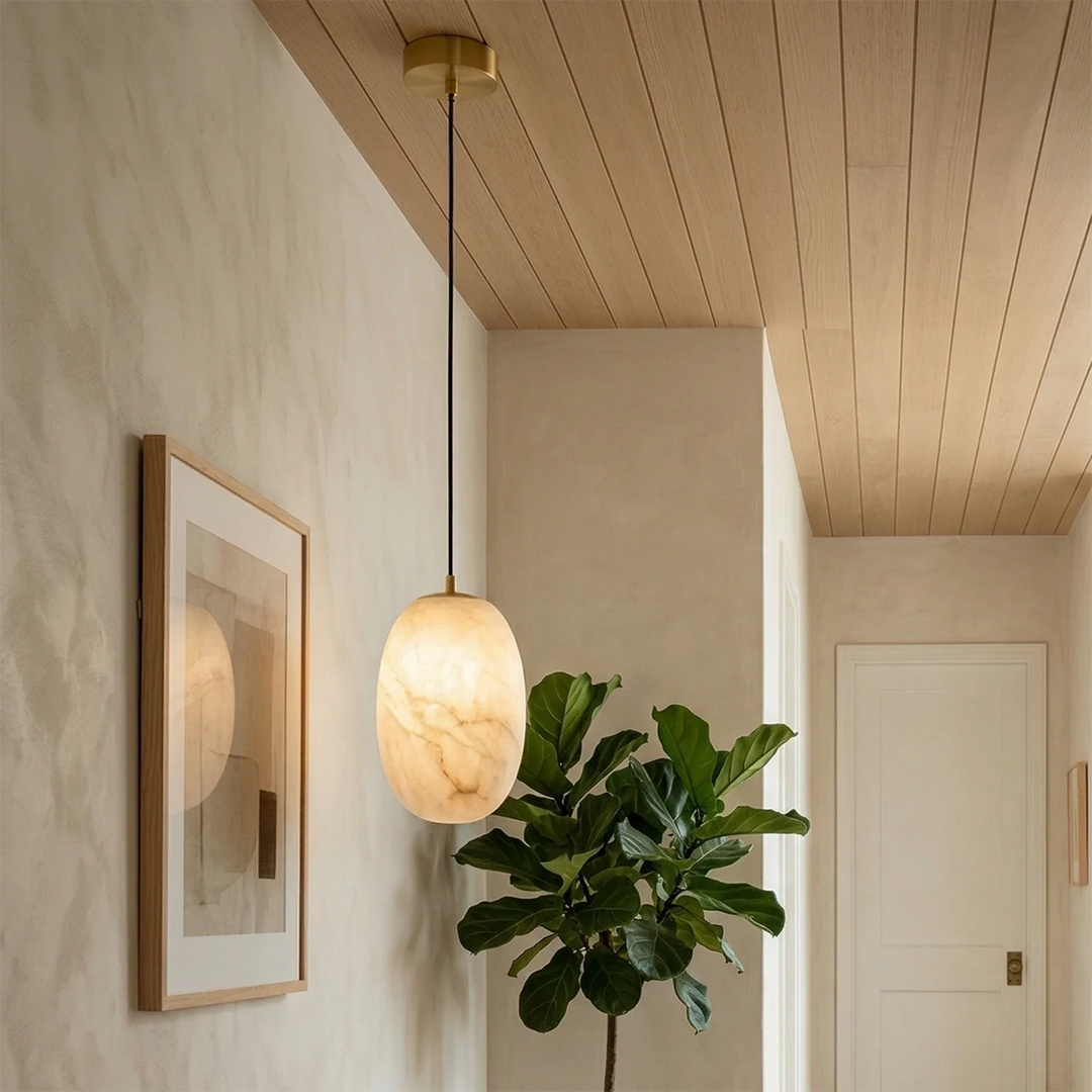 Oval Alabaster Pendant Light - view 2 | Woorglamp