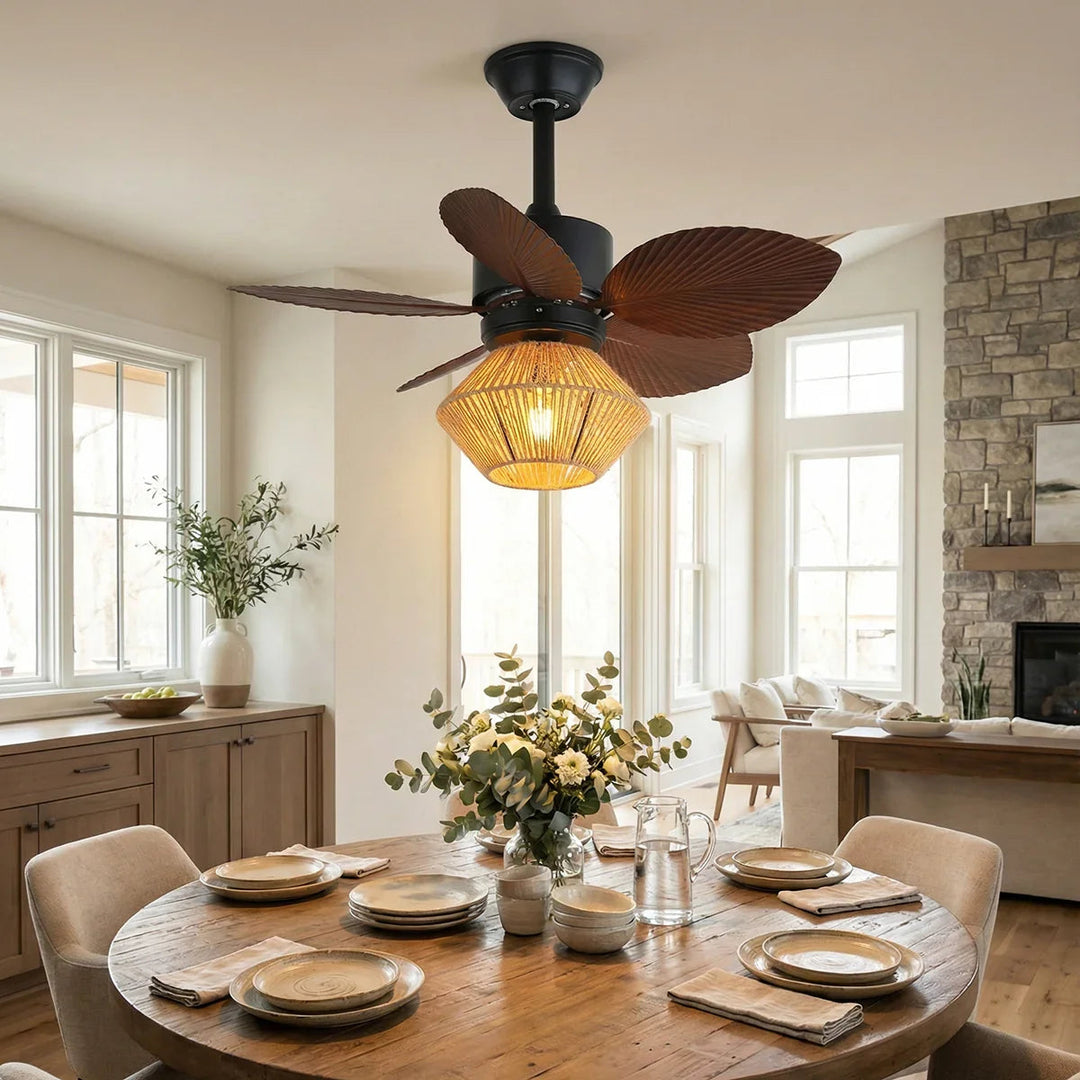 Palm Leaf Hemp Rope Ceiling Fan Light