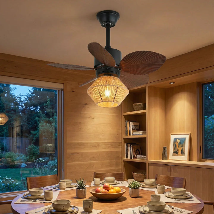 Palm Leaf Hemp Rope Ceiling Fan Light