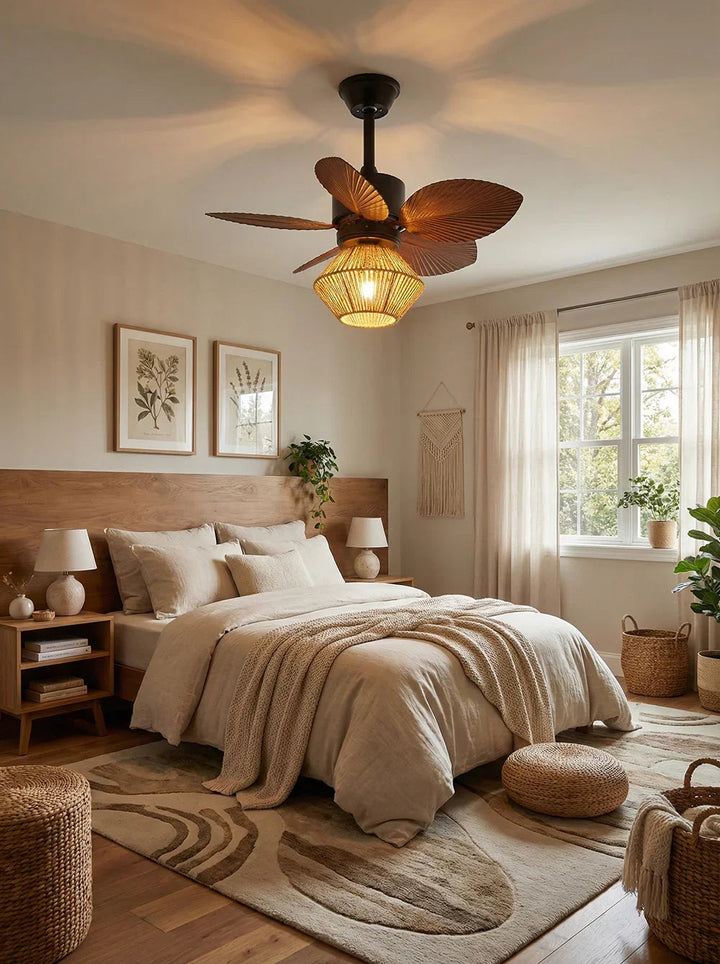 Palm Leaf Hemp Rope Ceiling Fan Light