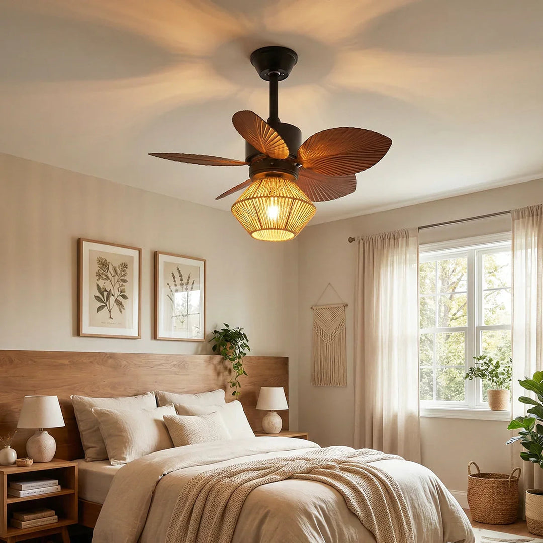 Palm Leaf Hemp Rope Ceiling Fan Light