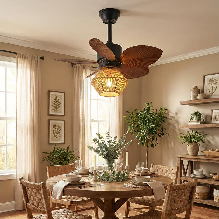 Palm Leaf Hemp Rope Ceiling Fan Light