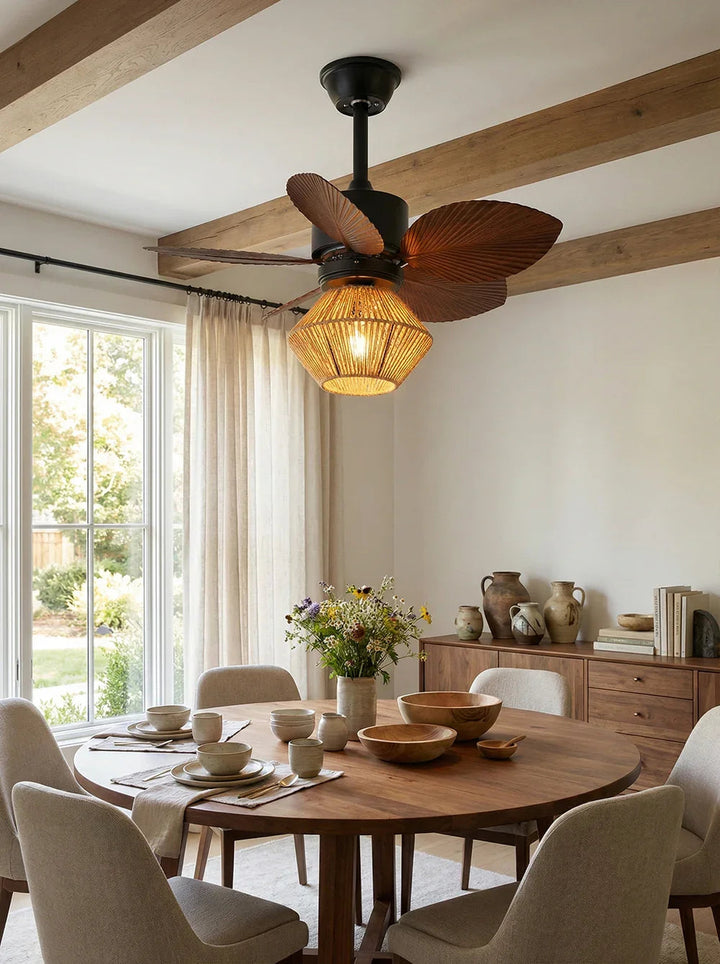 Palm Leaf Hemp Rope Ceiling Fan Light