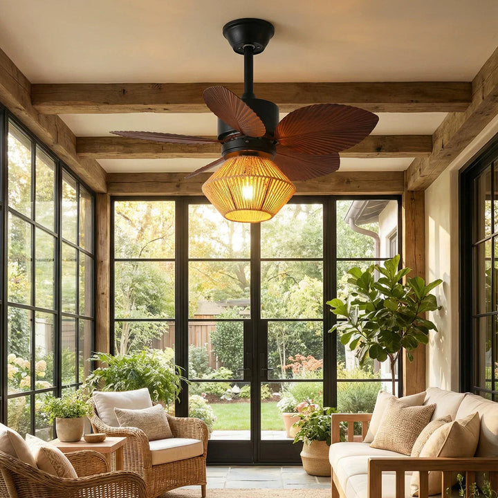 Palm Leaf Hemp Rope Ceiling Fan Light