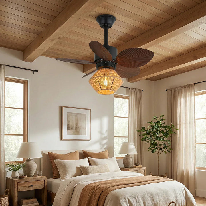 Palm Leaf Hemp Rope Ceiling Fan Light