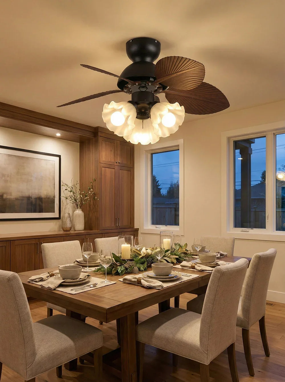 Palm Leaves Flower Shape Ceiling Fan Light
