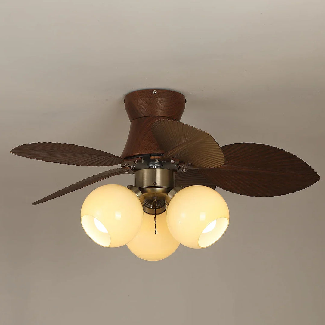 Palm Leaves Round Glass Ceiling Fan Light