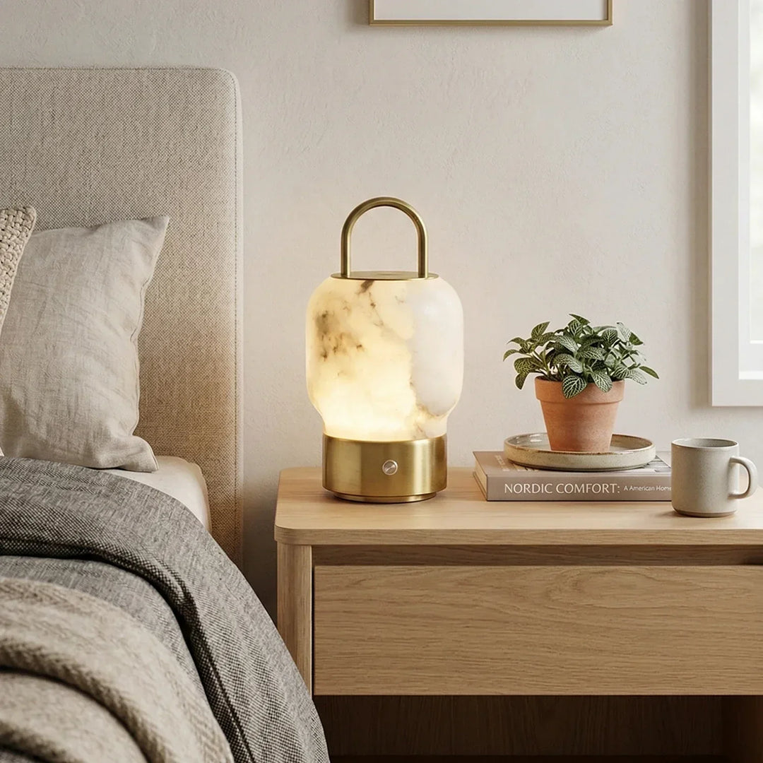 Portable Alabaster Lantern Table Lamp