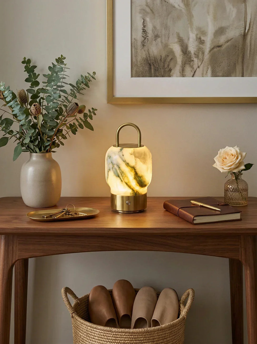 Portable Alabaster Lantern Table Lamp