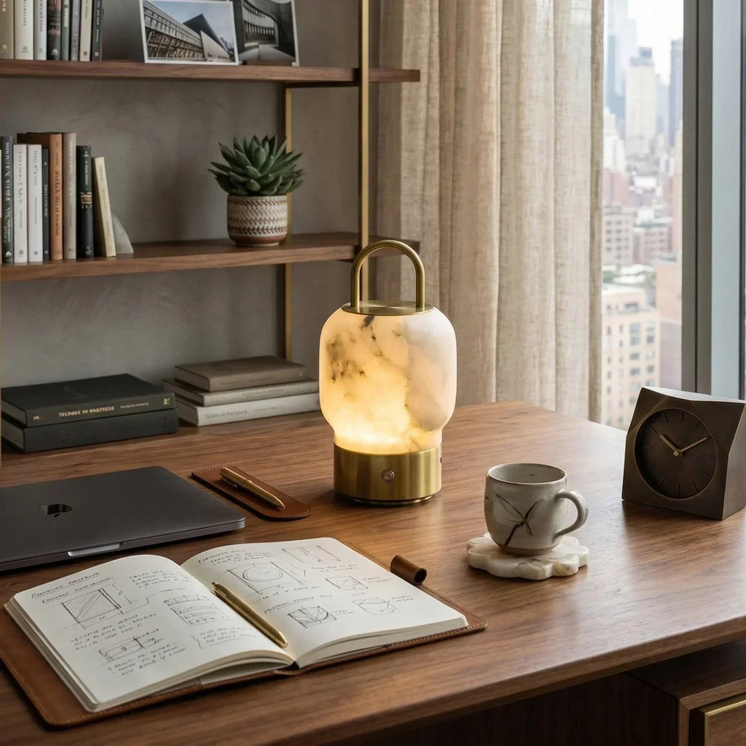 Portable Alabaster Lantern Table Lamp