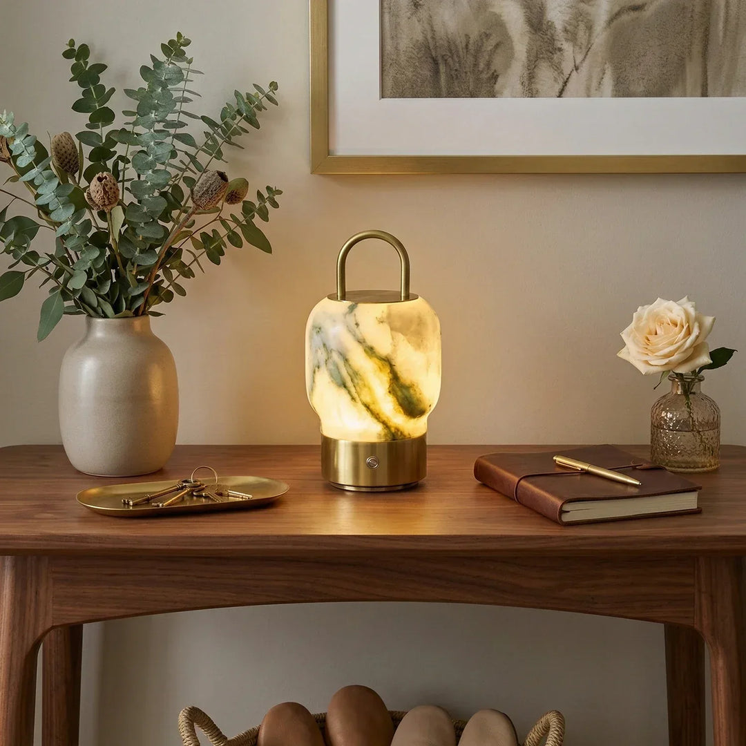 Portable Alabaster Lantern Table Lamp