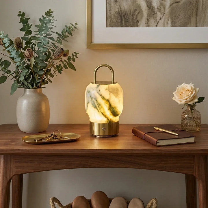 Portable Alabaster Lantern Table Lamp