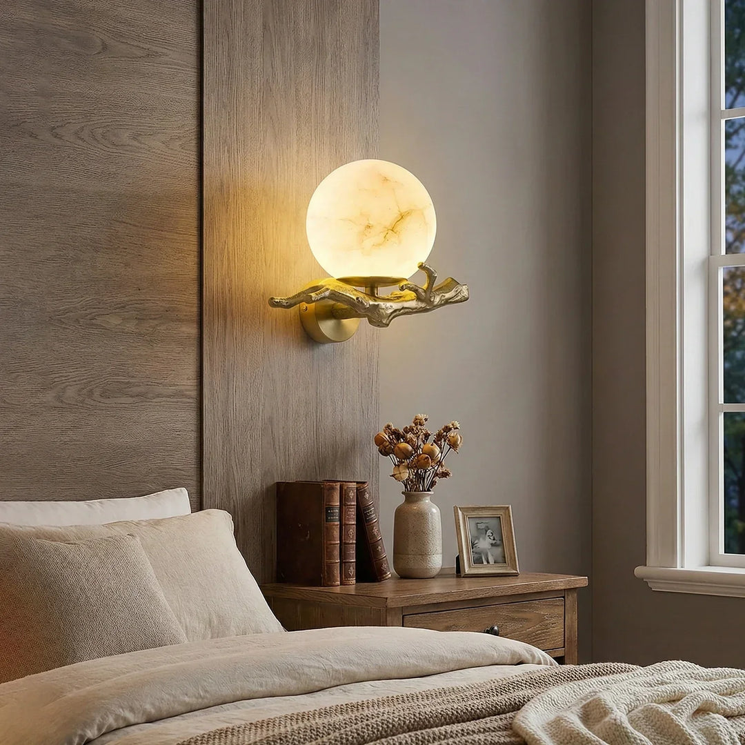 Retro Brass Twigs Alabaster Wall Lamp