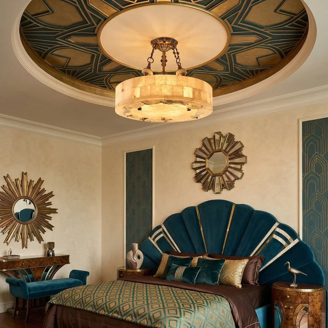Round Aurevia Alabaster Ceiling Light - view 2 | Woorglamp