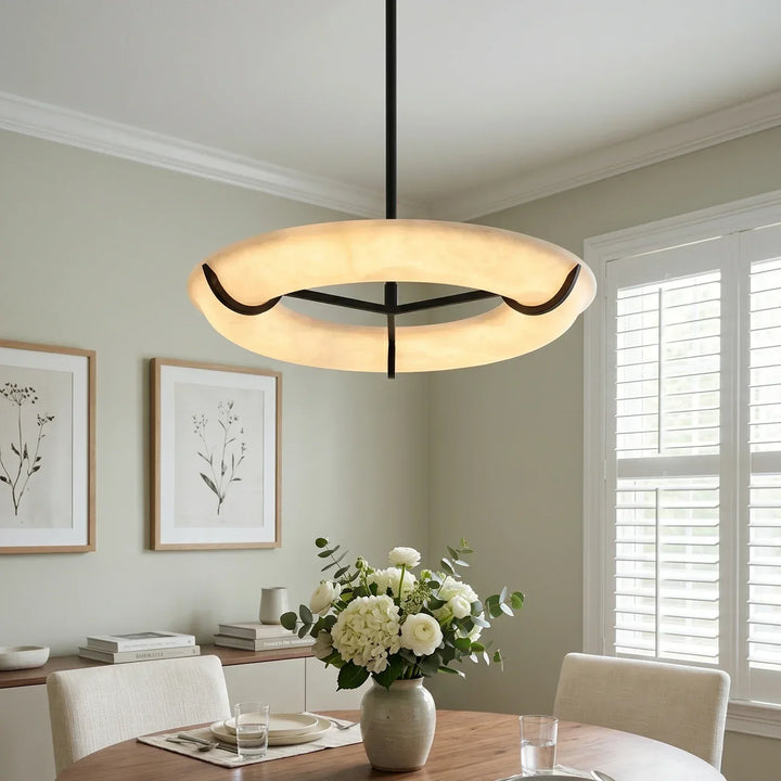 Round Carve Alabaster Pendant Light - view 2 | Woorglamp